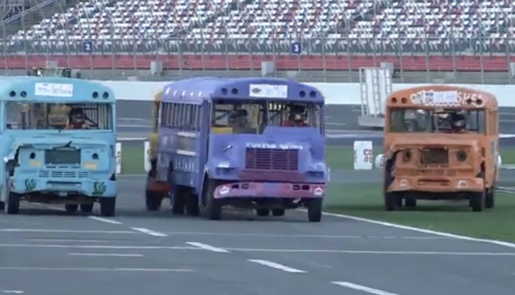 It was mayhem at the Media Mayhem Bus Race at Charlotte Motor Speedway ...